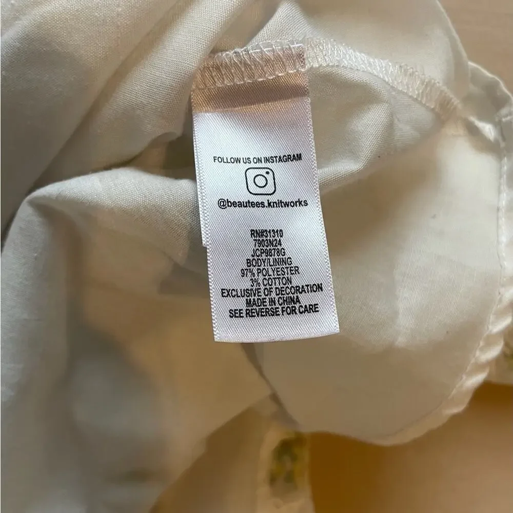 Knit Works White Sleeveless Dress with Yellow Rose Pattern Size 12